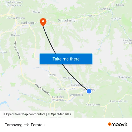 Tamsweg to Forstau map