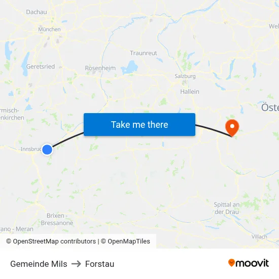 Gemeinde Mils to Forstau map