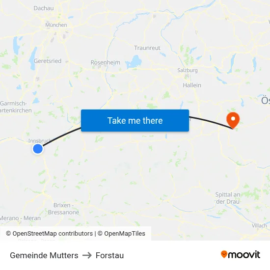 Gemeinde Mutters to Forstau map