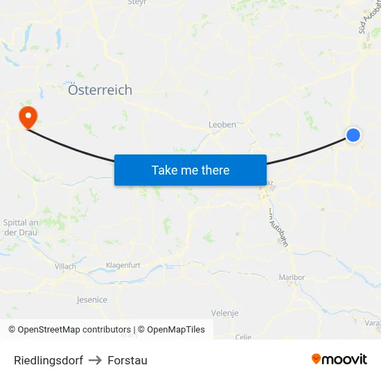 Riedlingsdorf to Forstau map