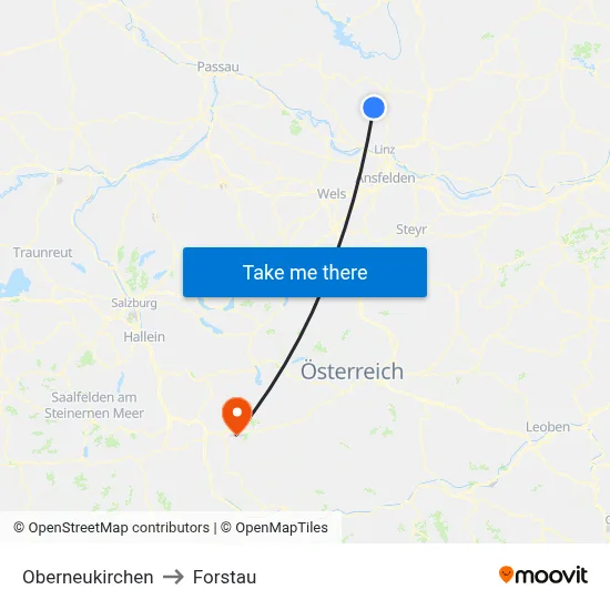 Oberneukirchen to Forstau map