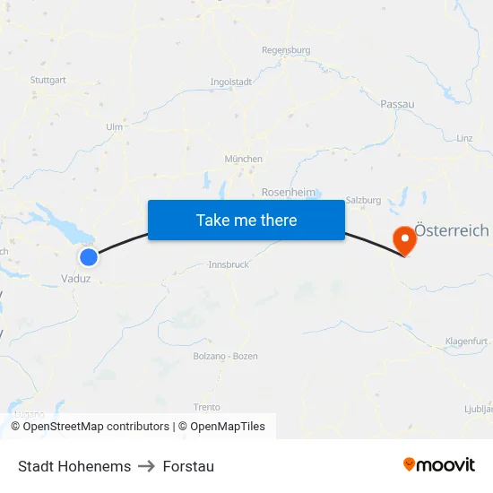 Stadt Hohenems to Forstau map