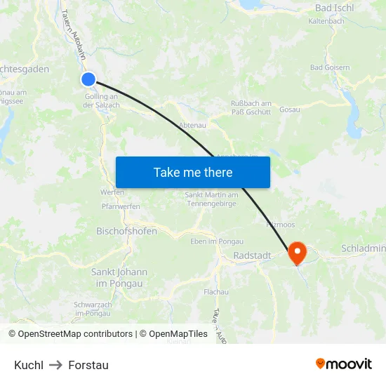Kuchl to Forstau map