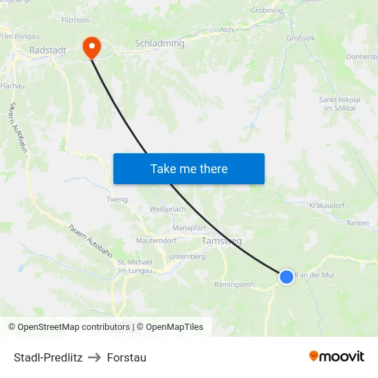 Stadl-Predlitz to Forstau map