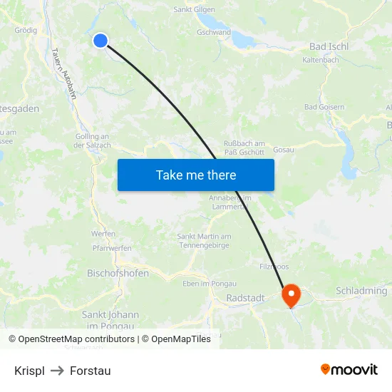 Krispl to Forstau map