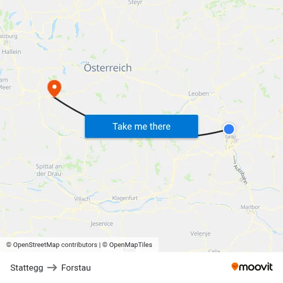 Stattegg to Forstau map