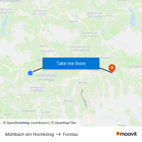 Mühlbach am Hochkönig to Forstau map