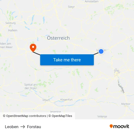 Leoben to Forstau map