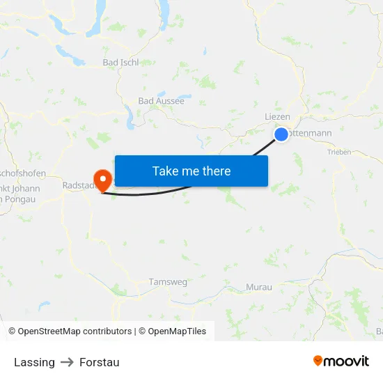 Lassing to Forstau map