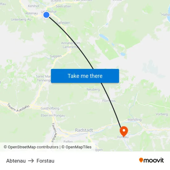 Abtenau to Forstau map