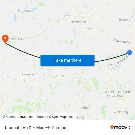 Kraubath An Der Mur to Forstau map