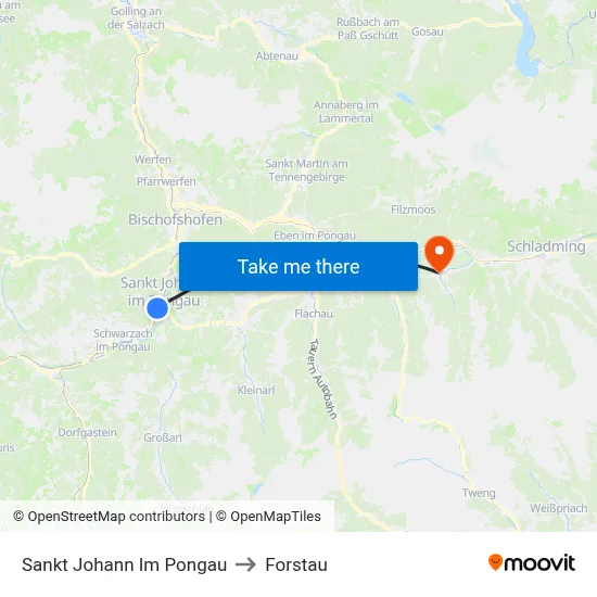 Sankt Johann Im Pongau to Forstau map