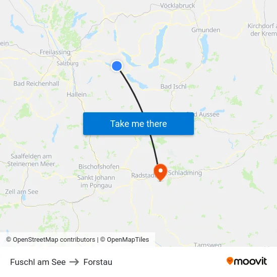 Fuschl am See to Forstau map