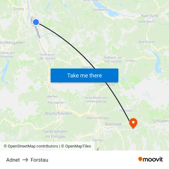 Adnet to Forstau map