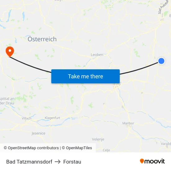 Bad Tatzmannsdorf to Forstau map