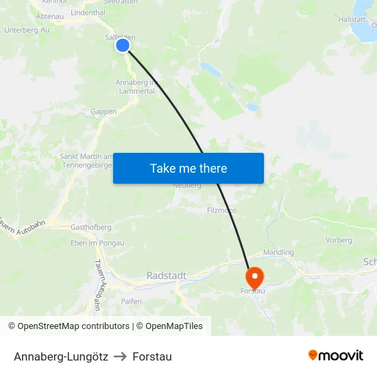 Annaberg-Lungötz to Forstau map
