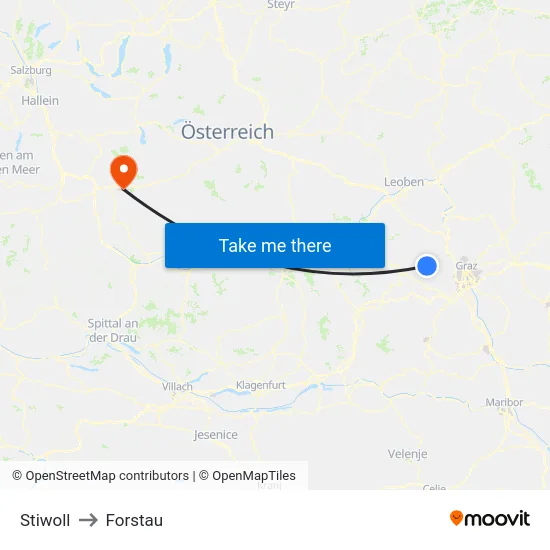 Stiwoll to Forstau map