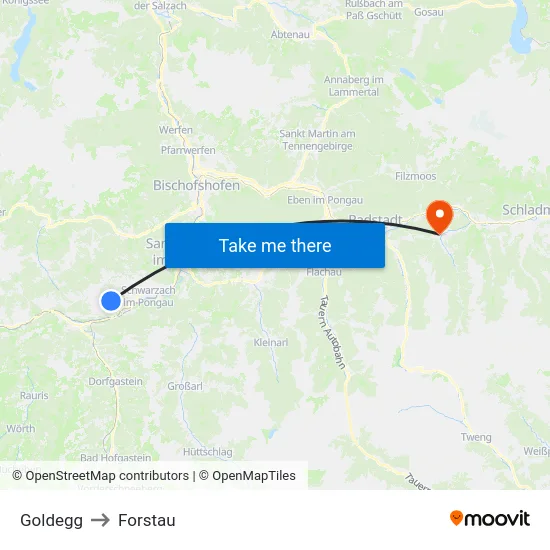 Goldegg to Forstau map