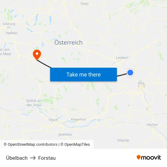 Übelbach to Forstau map