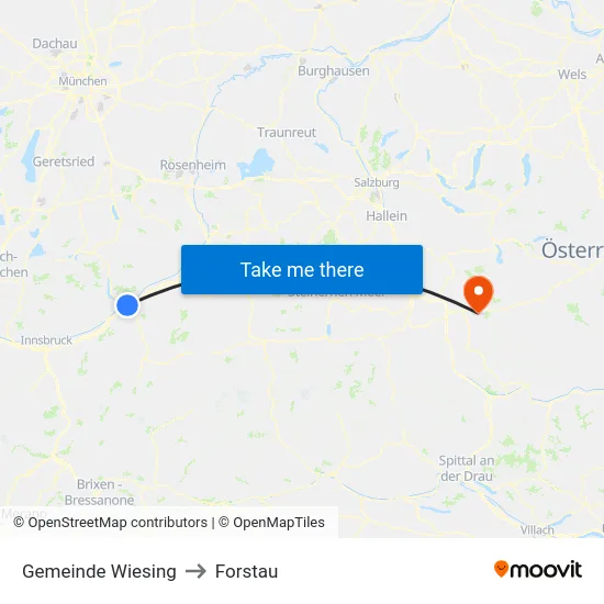 Gemeinde Wiesing to Forstau map