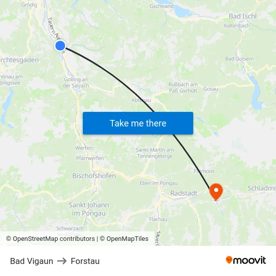 Bad Vigaun to Forstau map