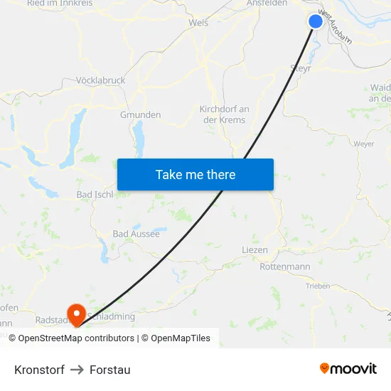 Kronstorf to Forstau map