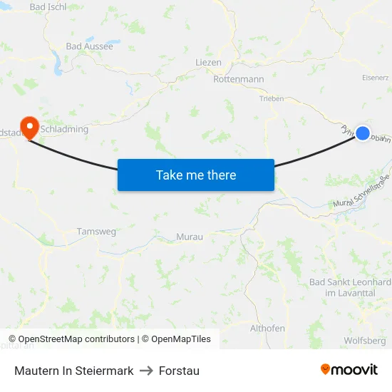 Mautern In Steiermark to Forstau map