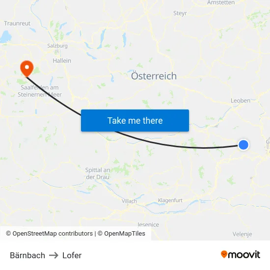 Bärnbach to Lofer map