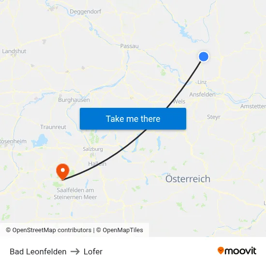 Bad Leonfelden to Lofer map