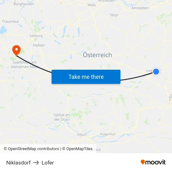 Niklasdorf to Lofer map