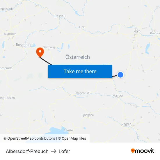 Albersdorf-Prebuch to Lofer map