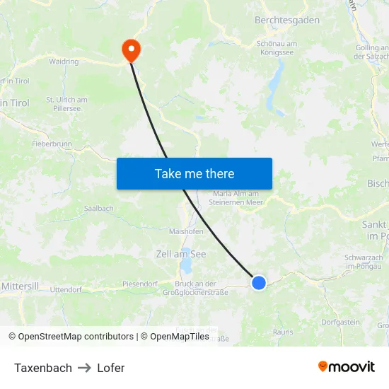 Taxenbach to Lofer map