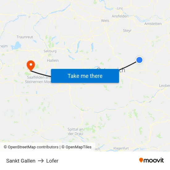 Sankt Gallen to Lofer map