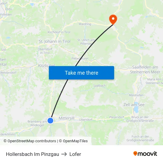Hollersbach Im Pinzgau to Lofer map