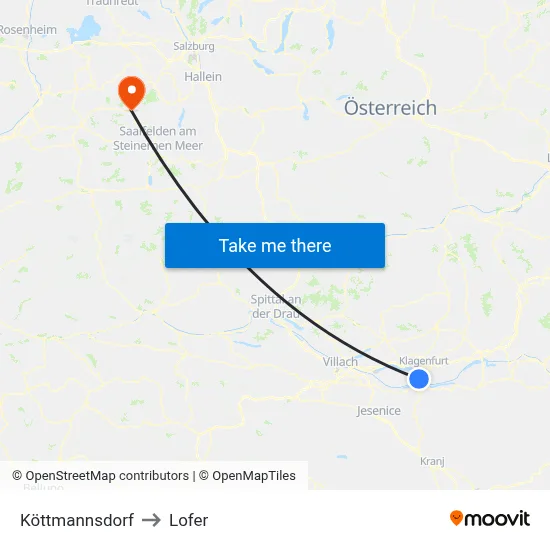 Köttmannsdorf to Lofer map