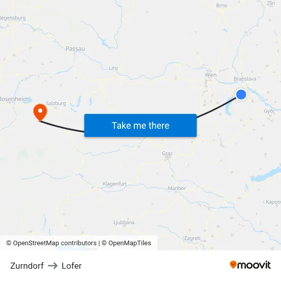 Zurndorf to Lofer map