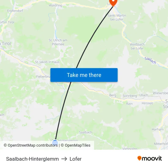 Saalbach-Hinterglemm to Lofer map