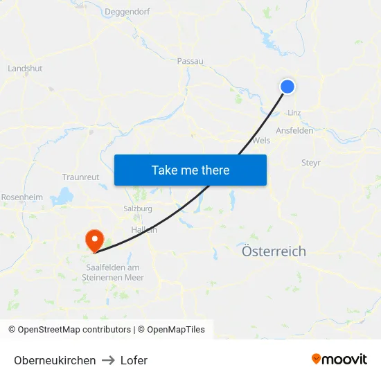 Oberneukirchen to Lofer map
