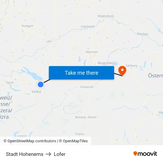 Stadt Hohenems to Lofer map