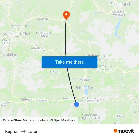 Kaprun to Lofer map