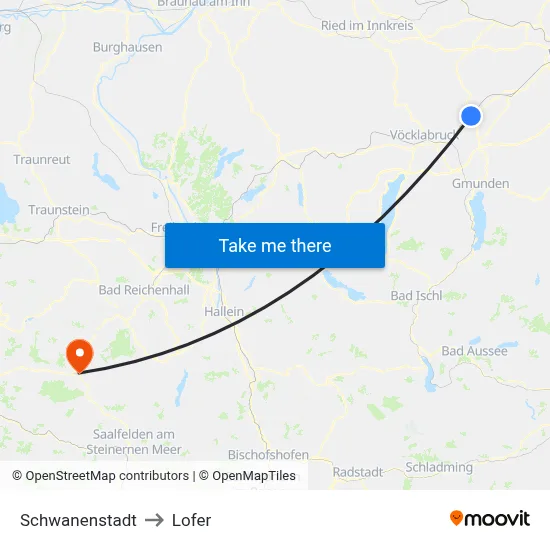 Schwanenstadt to Lofer map