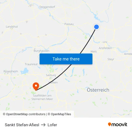 Sankt Stefan-Afiesl to Lofer map