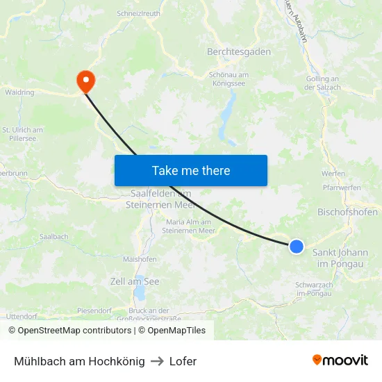 Mühlbach am Hochkönig to Lofer map