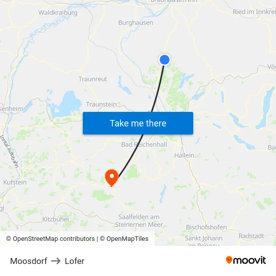 Moosdorf to Lofer map