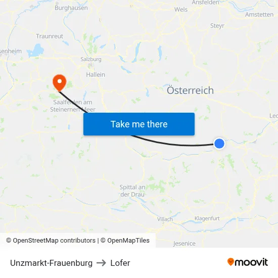 Unzmarkt-Frauenburg to Lofer map