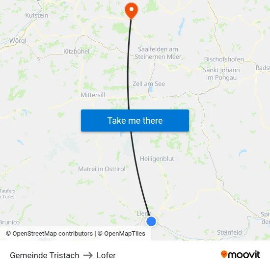 Gemeinde Tristach to Lofer map