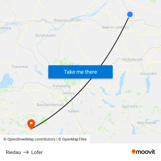 Riedau to Lofer map