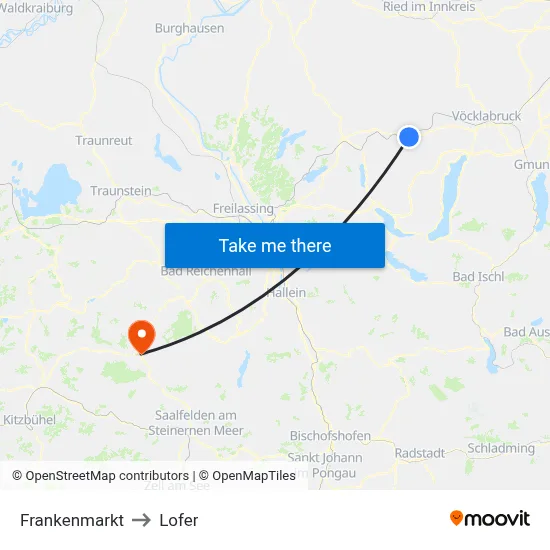 Frankenmarkt to Lofer map