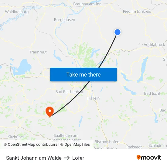 Sankt Johann am Walde to Lofer map