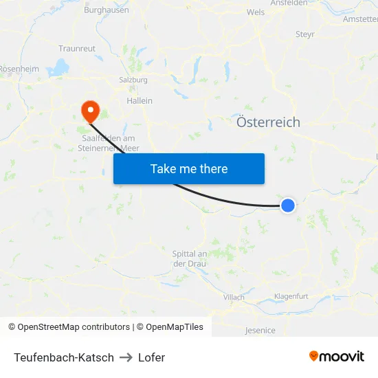 Teufenbach-Katsch to Lofer map